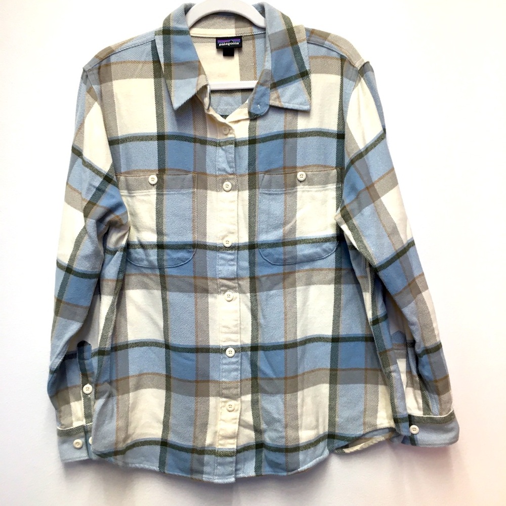 Patagonia 100% Organic Cotton Plaid Long Sleeve Button Down Blue Fall Casual
